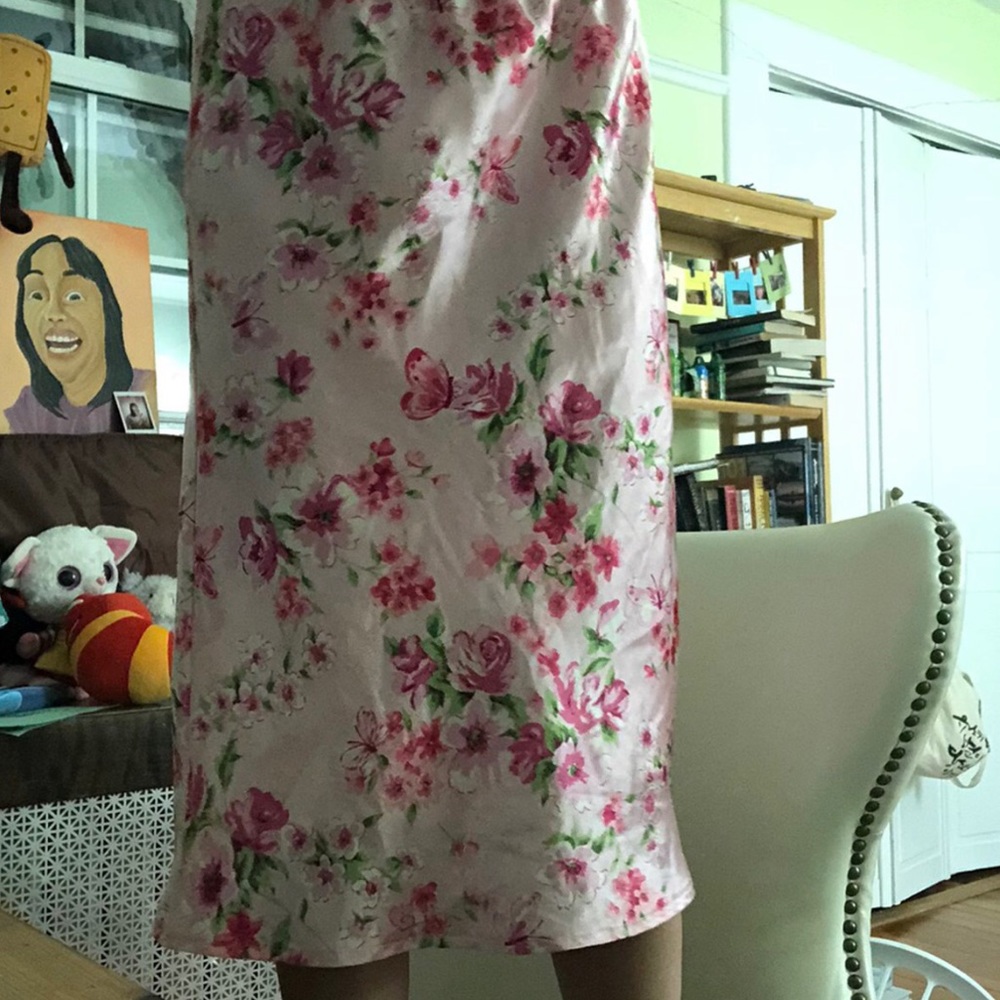 slip floral skirt pink